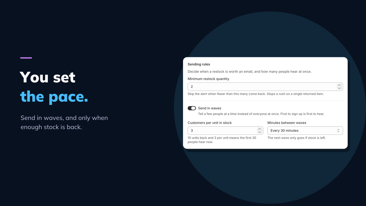 Sending rules: minimum stock and waves